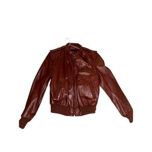 VTG Leather Loft Burgundy Leather Jacket Womens Full Zip Size 44